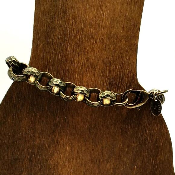 Vintage EP Erwin Pearl Hammered Chunky Rolo Chain Link Bracelet Unisex - Picture 13 of 16